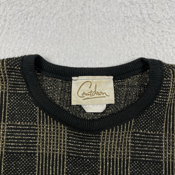 Countdown Sweater Womens Large‎ Black Gold Plaid Made In Canada Vintage Pullover - Picture 6 of 12
